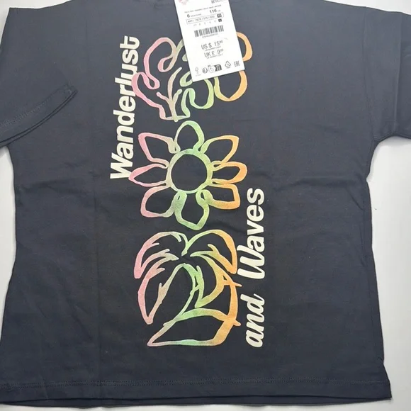 Zara Kids Graphic Tee - Black with Multicolor Design - Picture 1 of 2